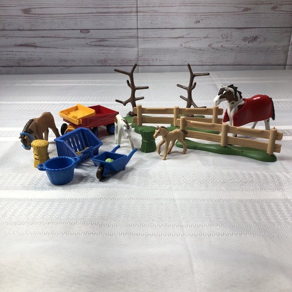 Playmobil Geobra Country Farm Mixed Lot 18+ pieces horses pony fence wagon toys - Picture 6 of 8